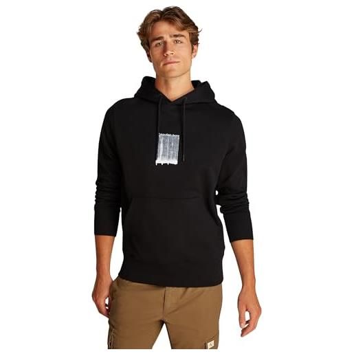 Calvin Klein uomo felpa con cappuccio brush stroke graphic in cotone, nero (ck black), m