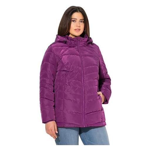 Ulla popken giacca trapuntata e idrorepellente dal taglio svasato con cappuccio e tasche con zip viola scuro 46+ 820889835-46+