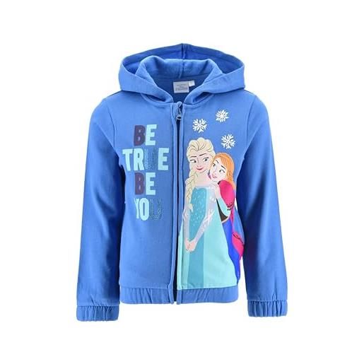 Disney anna ed elsa frozen - felpa con cappuccio per ragazze, con cappuccio e chiusura lampo, blu, 116