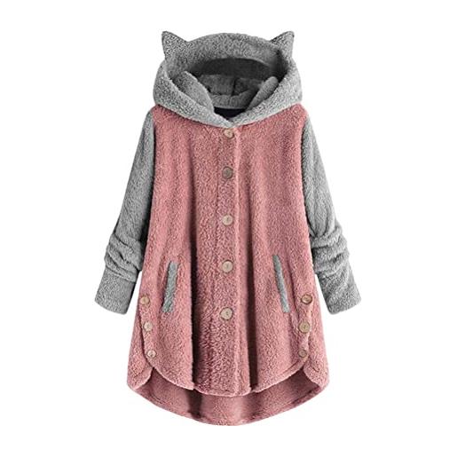 shownicer felpa con cappuccio donna gatto maglioncino peloso felpone pile colorblock hoodie pullover casual manica lunga maglione oversize invernale sweatshirt b rosa xl