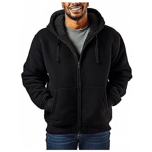 Felpa Con Cappuccio Uomo Pesante Foderata Sherpa - Giacca Invernale In Pile Con Zip Intera, Tasche Con Cerniera