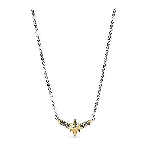 PANDORA collana captain marvel di marvel in argento sterling e placcato in oro 14k con zirconi cubici trasparenti