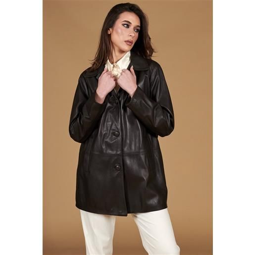 D'Arienzo giacca in pelle marrone monopetto chiusura bottoni D'Arienzo