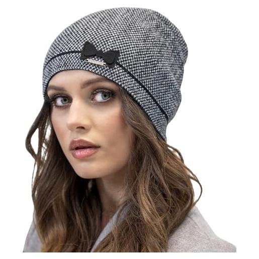 Vivisence invernale cappello elegante da donna in lana e alpaca motivo a spina di pesce design classico e confortevole ideale per regali e giornate fredde, nero, taglia unica