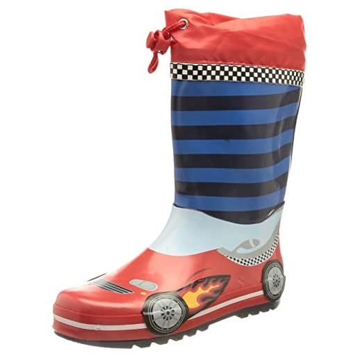 Playshoes stivali di gomma con coulisse unisex - bambini e ragazzi, auto da corsa, 28 eu