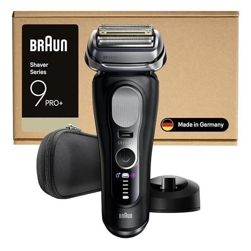 Braun serie 9 pro + rasoio elettrico barba, wet&dry, 5+1 lame di precisione ultra sottili, regolabarba uomo, rasoio barba, 60 min utilizzo, base di ricarica, regolabarba Braun, 9610si, nero
