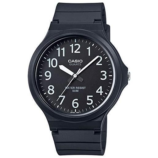 Casio orologio quarzo unisex, misura cassa 43.00mm con quadrante nero analogico e cinturino nero in rubber strap mw-240-1bvef