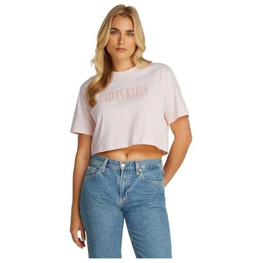 Calvin Klein donna t-shirt maniche corte varsity boxy tee cropped, rosa (silver peony), s