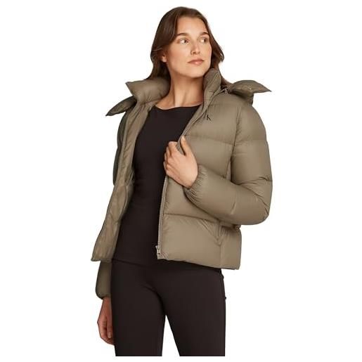 Calvin Klein donna piumino down short puffer con cappuccio, beige (brindle), m