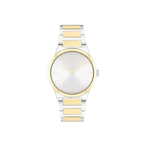 Calvin Klein orologio con movimento al quarzo a due lancette da donna collezione ck linear elegance con cinturino in acciaio inossidabile bicolore - 25100113, silver