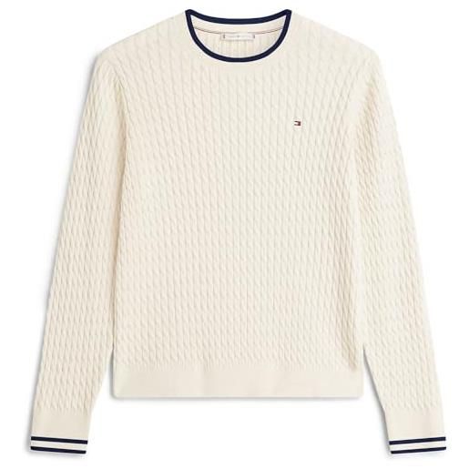 Tommy Hilfiger donna pullover cable fine motivo a trecce, beige (heather ivory petal), m