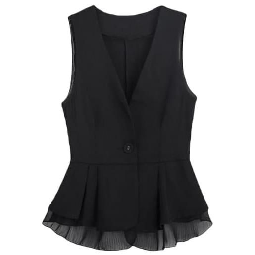 Vagbalena giacca da donna con manicotta femminile chiffon vestro corto short colore solido senza maniche casualmente cardigan cardigan cardigan short goistcoat (nero, m)