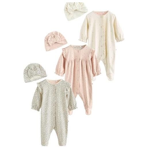 NEXT bambina confezione da 3 tutine per neonati con turbanti 100% cotone abbinati rosa 3 mesi