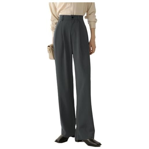 DayaEmmoTQ lavoro donna pantaloni dritti - tuta slim vita alta drappeggio temperamento pantaloni pendolari casual pantaloni a gamba larga primavera e autunno modelli, grigio, l
