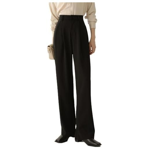 DayaEmmoTQ pantalone dritto da donna, stile aderente, vita alta, drappeggiato, temperamento, pantalone casual a gamba larga, modelli primavera e autunno, nero , m