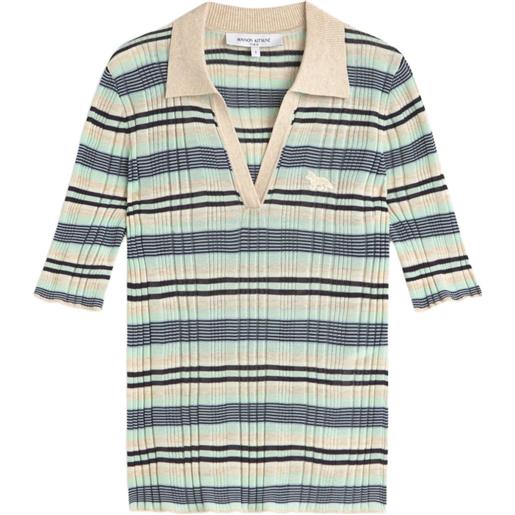 Maison Kitsuné polo rigata a coste sottili - blu