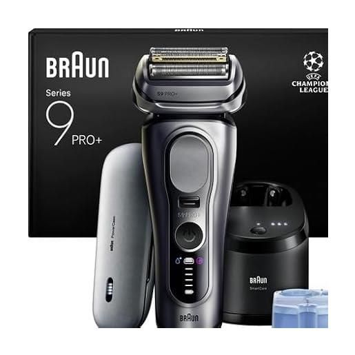 Braun serie 9 pro + rasoio elettrico barba, wet&dry, 5+1 lame di precisione ultra sottili, regolabarba uomo, rasoio barba, 60 min utilizzo, power. Case, stazione smart. Care 6in1, serie 9677cc, argento