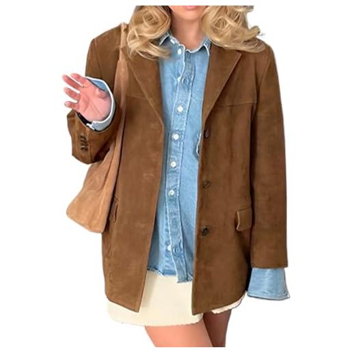 IDEALSANXUN giacca da donna in pelle scamosciata autunno inverno moda casual oversize giacca blazer giacca trench coat, cachi, xx-large