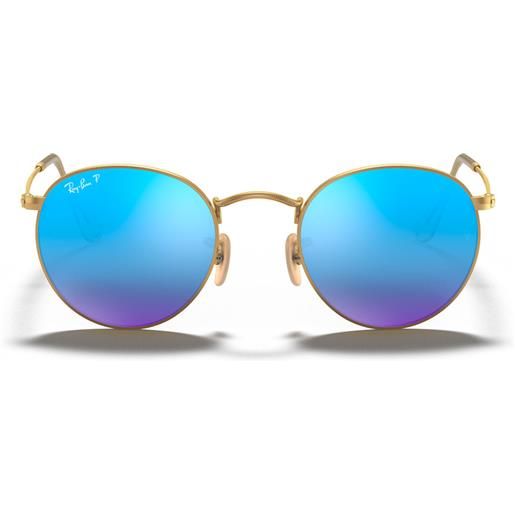 Ray-Ban occhiali da sole rb3447 112/4l round metal oro/blu unisex polarizzati
