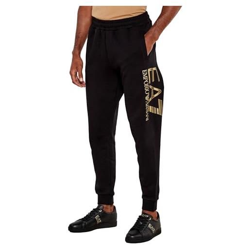 EA7 emporio armani logo series pantaloni jogger in cotone, nero con logo oro, pantaloni sportivi, nero/oro, m