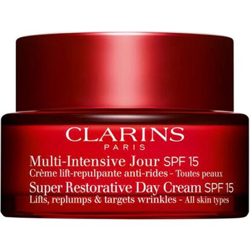 Clarins multi-intensive crema antietà giorno spf 15 50 ml crema anti-età over 50 spf 15 - pelle ridensificata, rughe attenuate, incarnato uniforme, pelle idratata