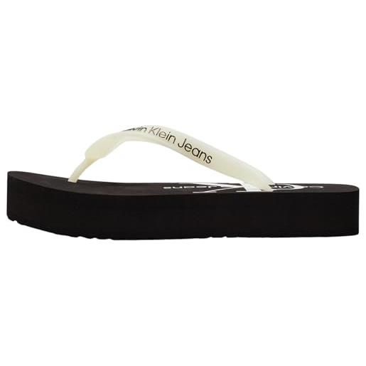 Calvin Klein jeans donna infradito beach sandal con zeppa, nero (black/bright white), 38