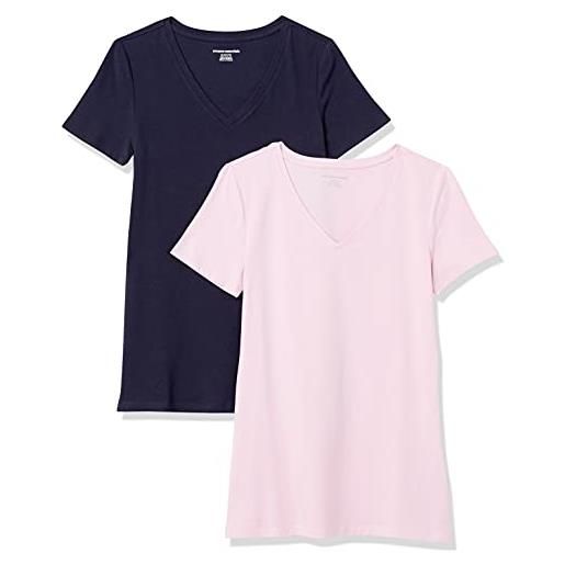 Amazon Essentials t-shirt a maniche corte con vestibilità classica (opzioni girocollo e scollo a v) donna , pack of 2, blu marino/verde acqua, l