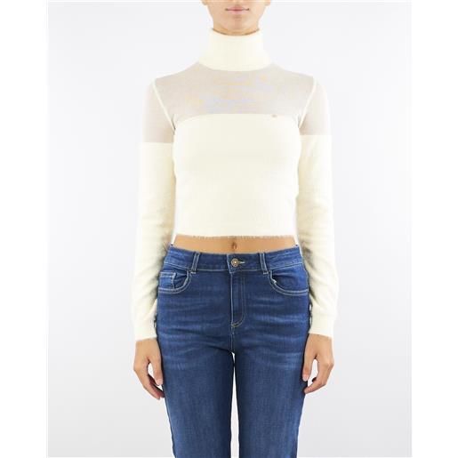 ELISABETTA FRANCHI dolcevita milk in maglia con logo gioiello