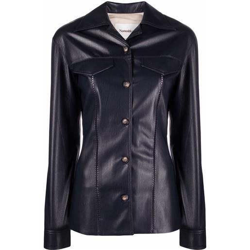Nanushka camicia in pelle sintetica - blu