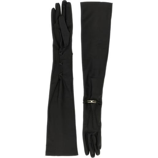 Elisabetta Franchi guanti in pelle con placca logo - nero