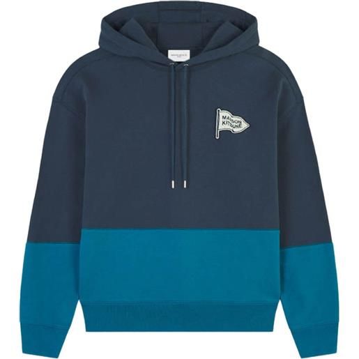 Maison Kitsuné felpa con design color-block, cappuccio e logo - blu