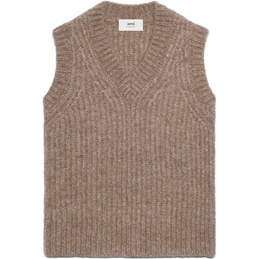 AMI Paris canotta smanicata a coste - marrone