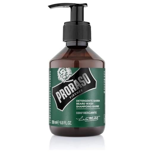 Proraso detergente barba rinfrescante, 200ml, shampoo barba detergente per uomo con azione purificante per la cura della barba, made in italy