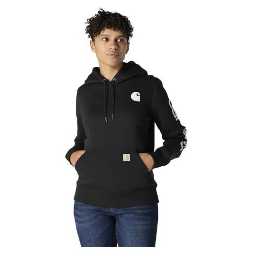 Carhartt, felpa logo sleeve, relaxed fit, media pesantezza donna, nero, xl