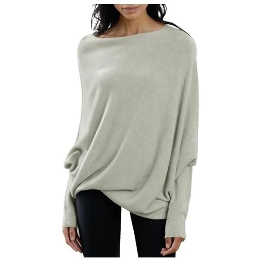 Imily Bela maglione da donna con scollo rotondo, a maniche lunghe, con scollo largo, camicetta, nero , l