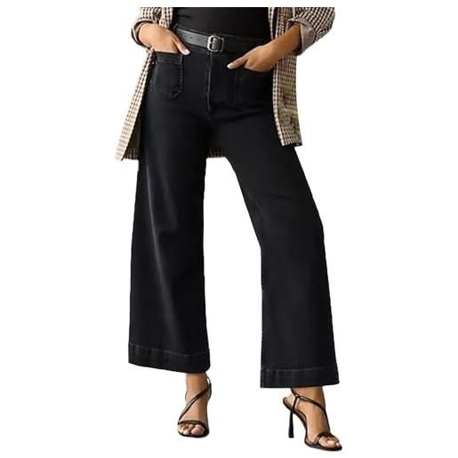 Generico jeans donna, cropped gamba larga vita alta tinta unita, pantaloni capri denim larghi casual morbidi comodi per primavera estate