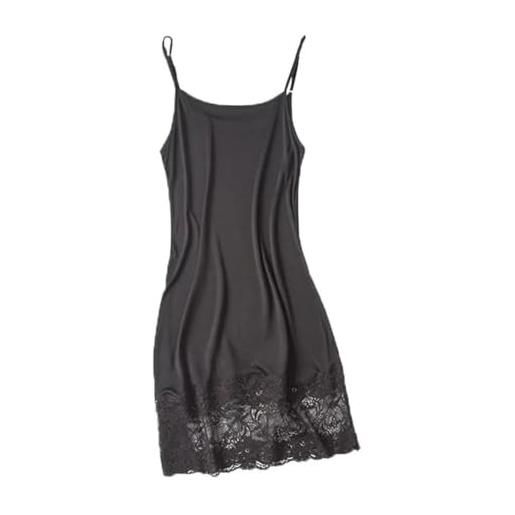 keusyoi abito da donna in seta lavorato a maglia, sottoveste in pizzo, camicia da notte da donna con spalline sottili, nero , l