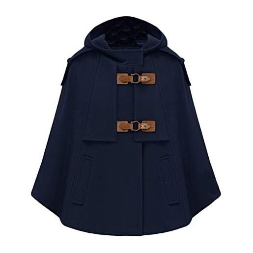 PengGengA scialli da donna maniche a pipistrello larghe moda di lana asimmetrico mantello cappotto con tasca blu xl