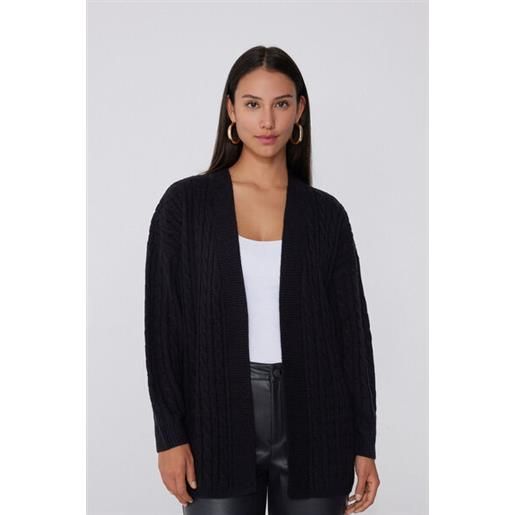 Tezenis cardigan lungo aperto trecce donna nero