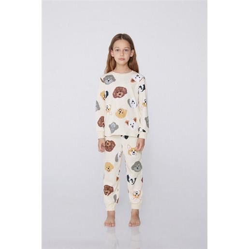 Tezenis pigiama lungo cotone pesante stampa cani bimba bambina marrone
