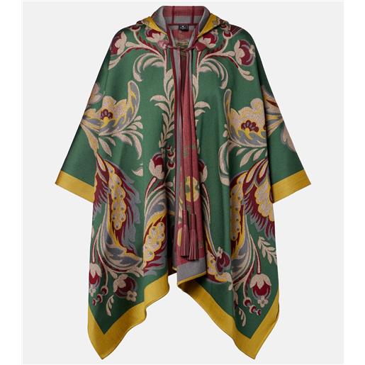 Etro poncho in misto lana con stampa