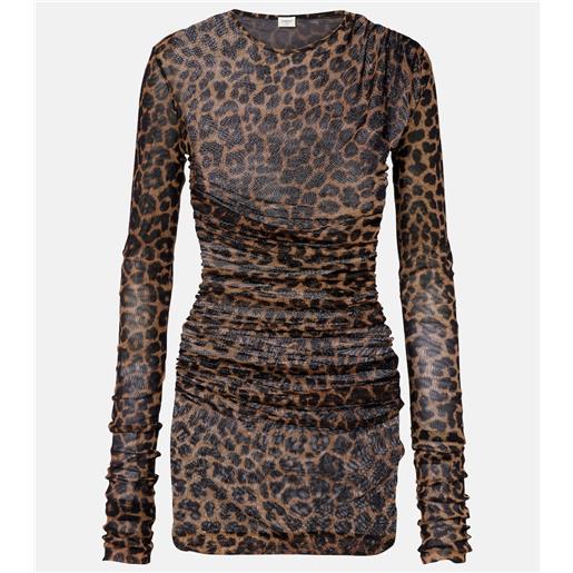 Saint Laurent abito corto in tulle con ruches e stampa