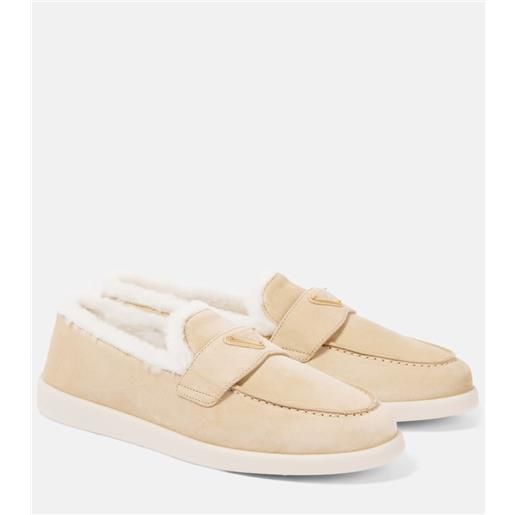 Prada mocassini in suede con shearling