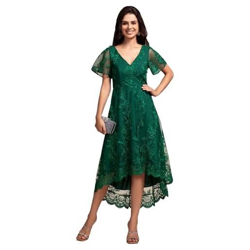 Ever-Pretty abiti da sera eleganti abiti da cocktail con doppio scollo a v vestito da ceremonia donna chiffon verde scuro 54