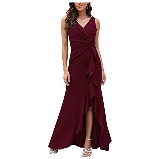 FQA - abiti da sera lunghi neri da donna, abiti formali da donna, festa da sera, scollo a v, senza maniche, involucro diviso, borgogna, s