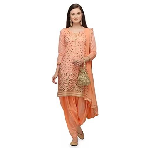 Nimbark indian pakistani salwar kameez suit set per le donne pronto da indossare indiano punjabi dress patiala party wear dress per le donne, arancione chiaro. , x-large