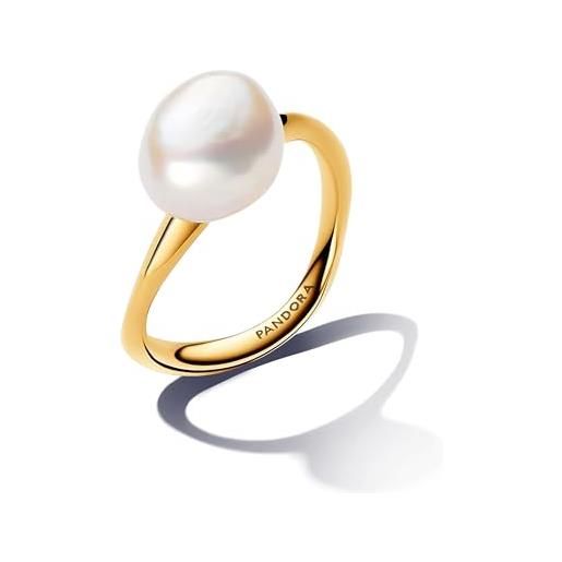 PANDORA essence anello placcato in oro 14k con perla coltivata d'acqua dolce trattata bianca barocca, 52