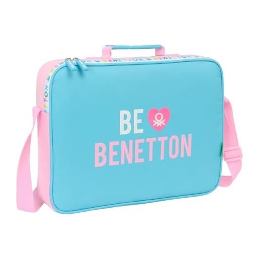 Safta benetton unique - portafogli extrascolastici, valigetta portatodo, tracolla comoda e versatile, qualità e resistenza, 38 x 6 x 28 cm, blu turchese/rosa chiaro, m, casual