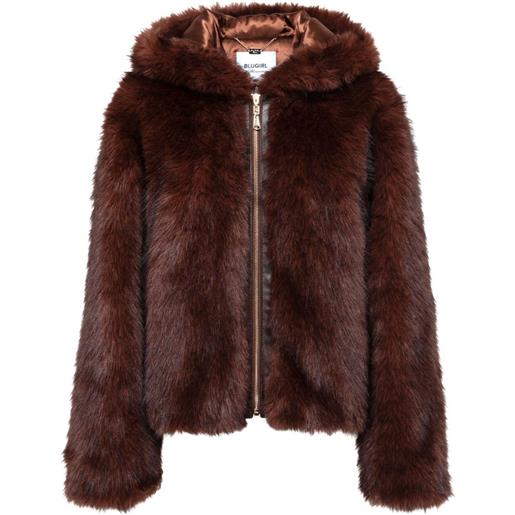 Blugirl giacca in pelliccia sintetica con cappuccio - marrone