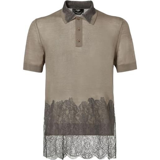 FENDI polo con inserti in pizzo - grigio